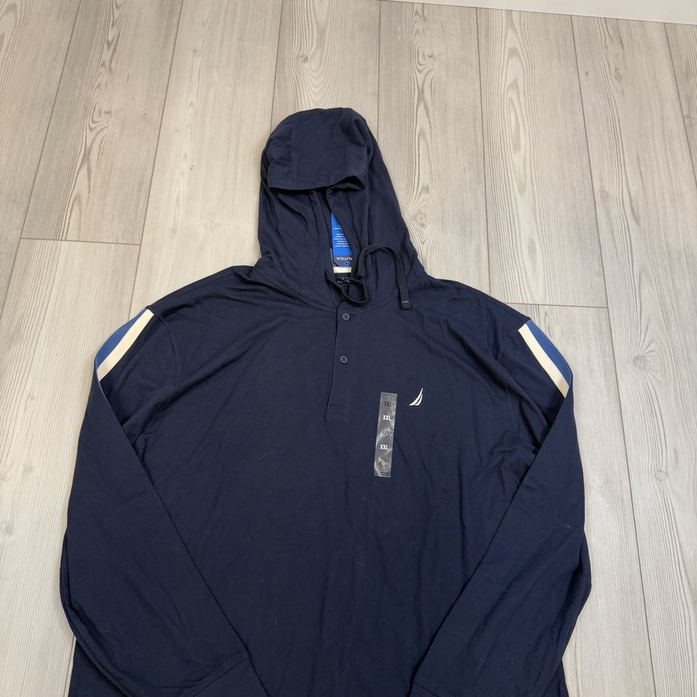 NWT Nautica Men's XXL Pullover Lightweight Hoodie Shirt Blue Drawstrings - Picture 4 of 12